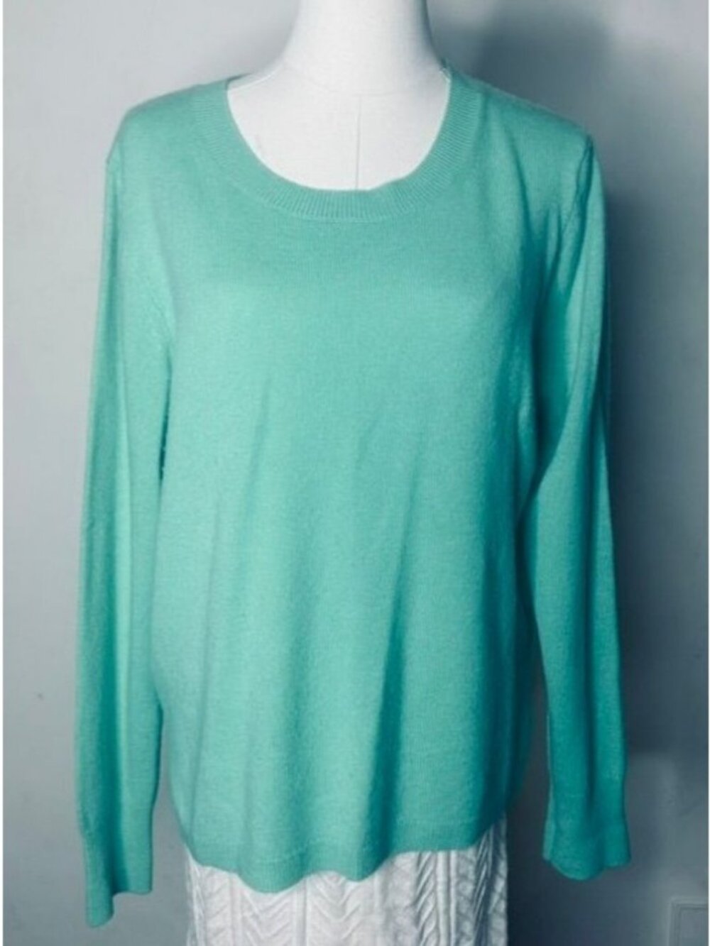 J.Crew Womens 100% Cashmere Sweater Mint Green Large Crew Cozy Luxury Warm Soft